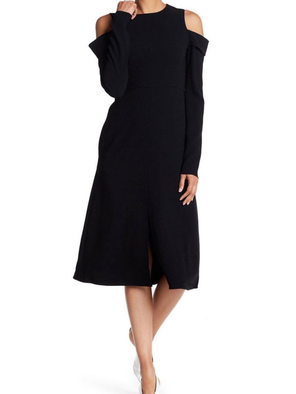 Tibi Black Cold-Shoulder Midi Dress Original Price $695